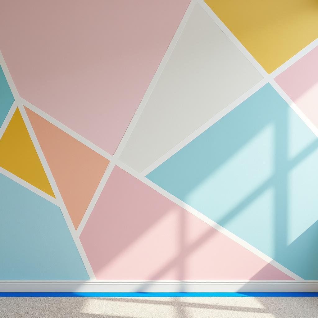 Parede com pintura geométrica em tons suaves