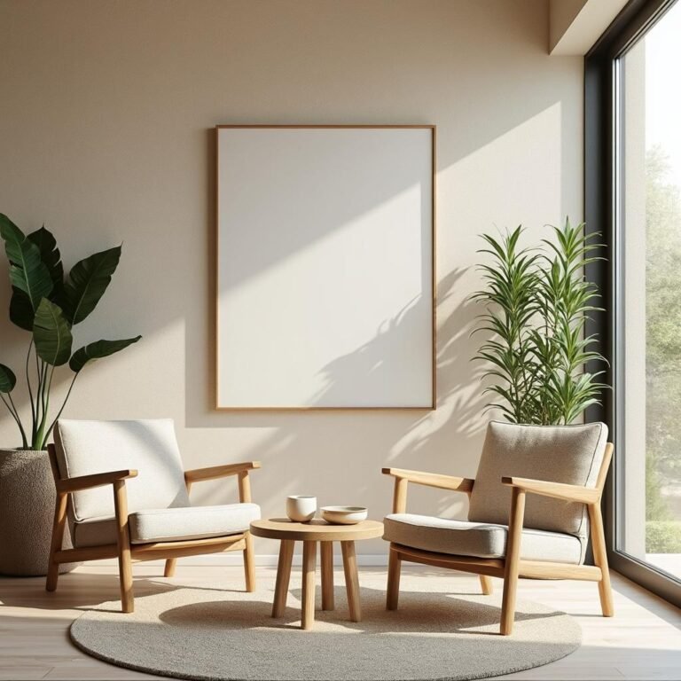 Sala com parede texturizada em tom claro e decoração aconchegante